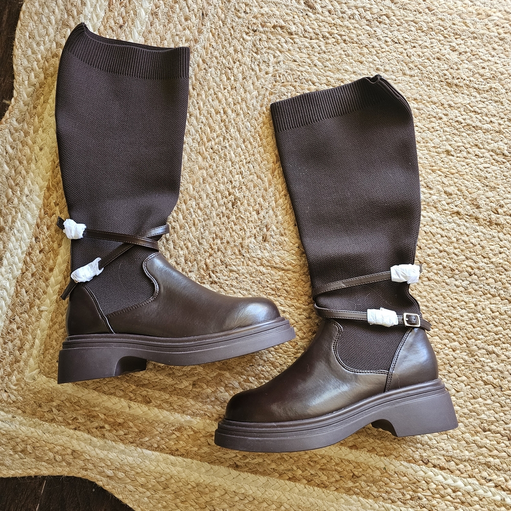 double strap knee-high boots